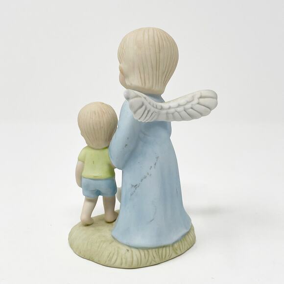 Vintage Angels Unlimited Blue Guardian Angel w Boy Duck Figurine 1985 Sanmyro - Picture 3 of 7